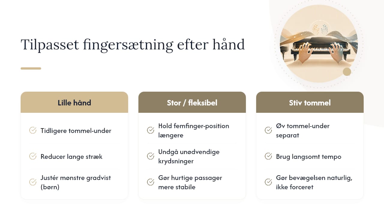 Tilpasning af fingersætning efter håndens størrelse