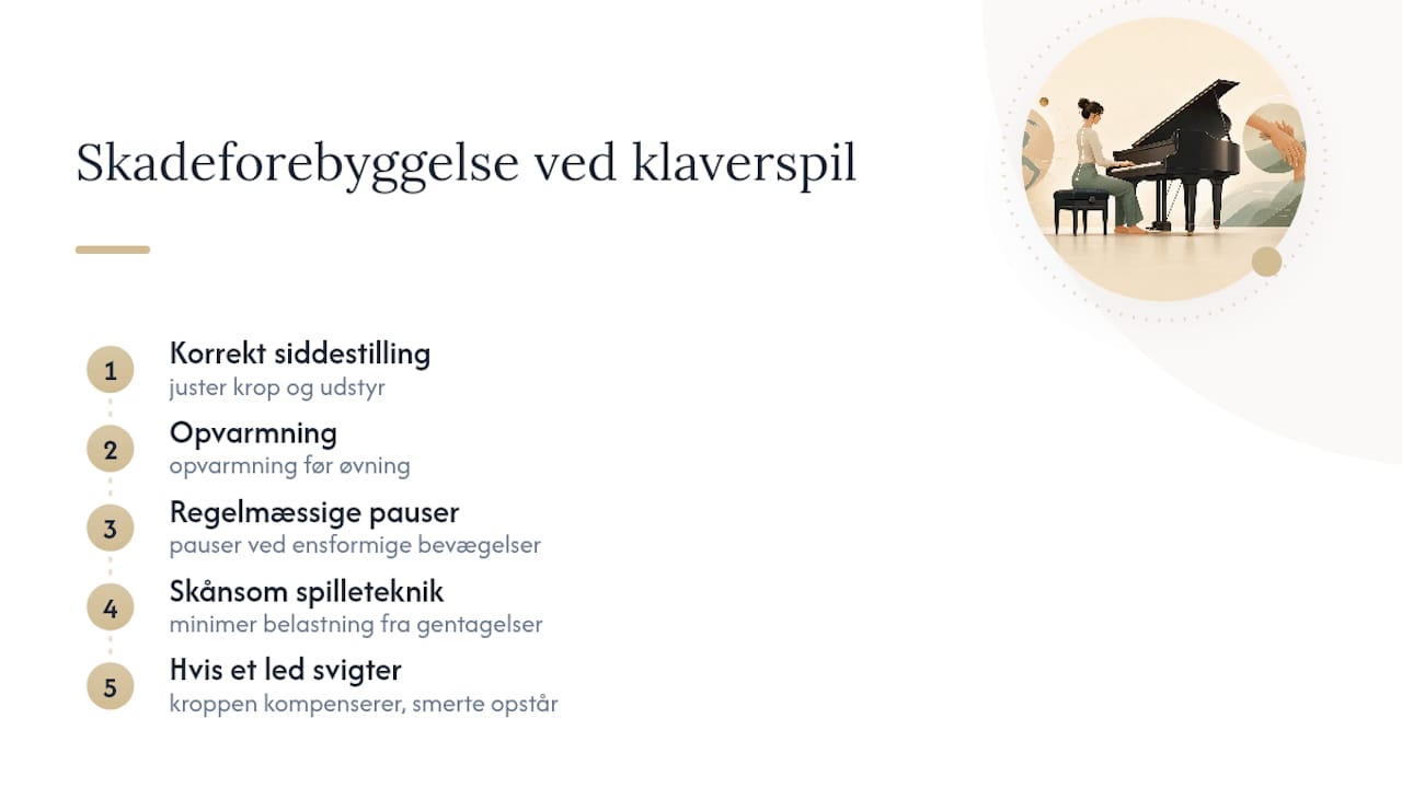 Fire trin til at forebygge skader ved klaverspil
